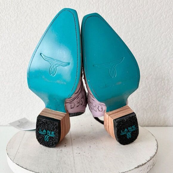 Lane Robin Mule Womens Purple Short Cowboy Boots 6.5 Western Mule Floral Leather - Picture 10 of 13